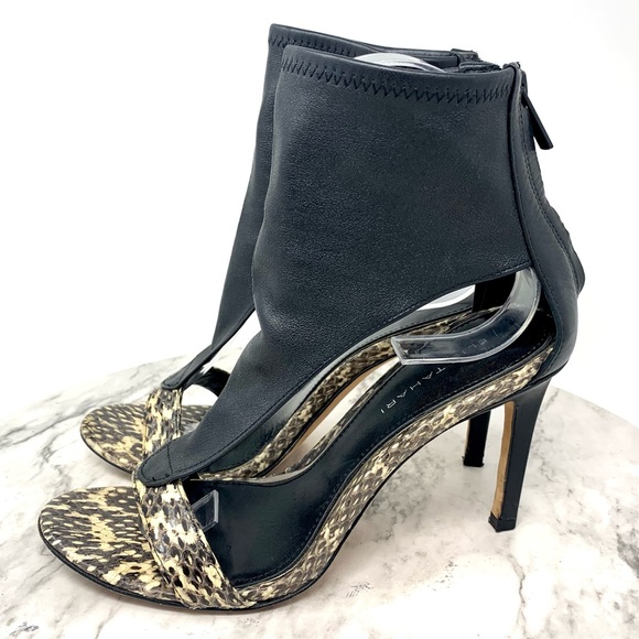 Elle Tahari Leather Snake Skin Open Toe Heeled Ankle Cuff Booties 37 Classic - Picture 3 of 14